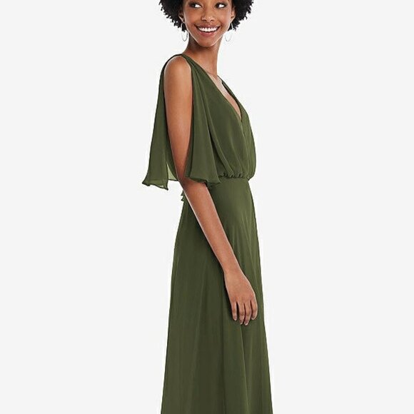 After Six 1565...V-Neck Split Sleeve Blouson Maxi Dress....Olive Green...Sz 18 - Picture 7 of 11